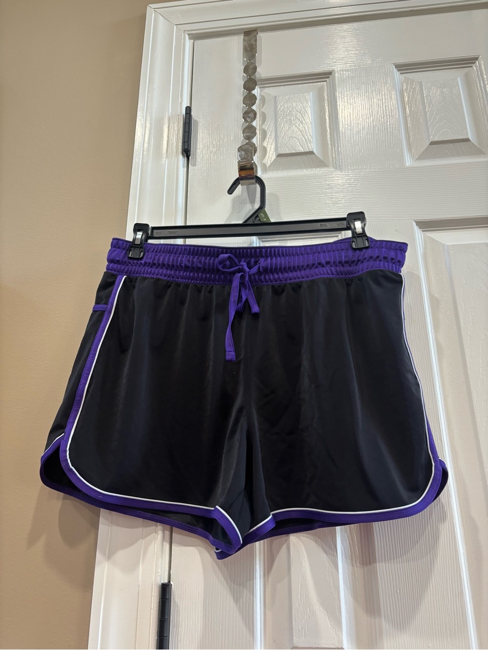 made for life Black Athletic Shorts with Purple Trim